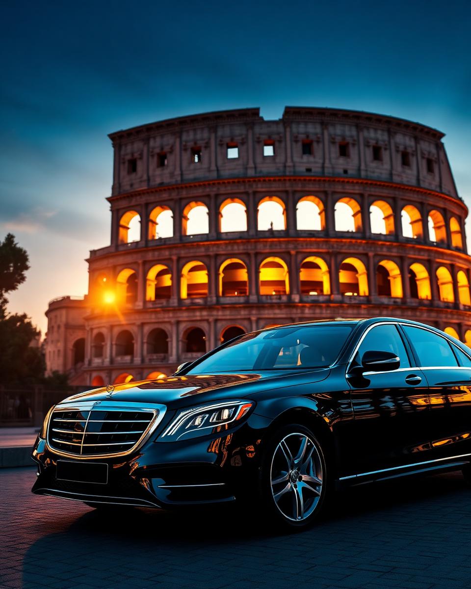 Auto di lusso Leoncino Noleggi davanti al Colosseo